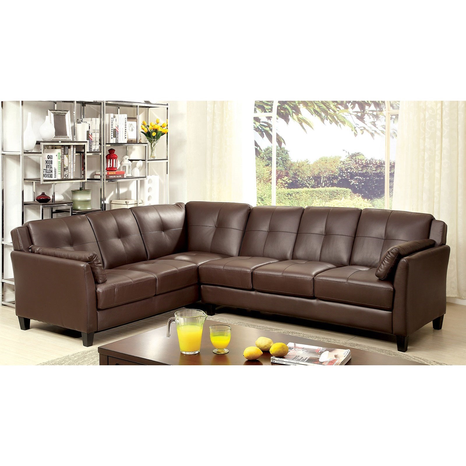 Furniture of america faux store leather reclining sectional with chaise